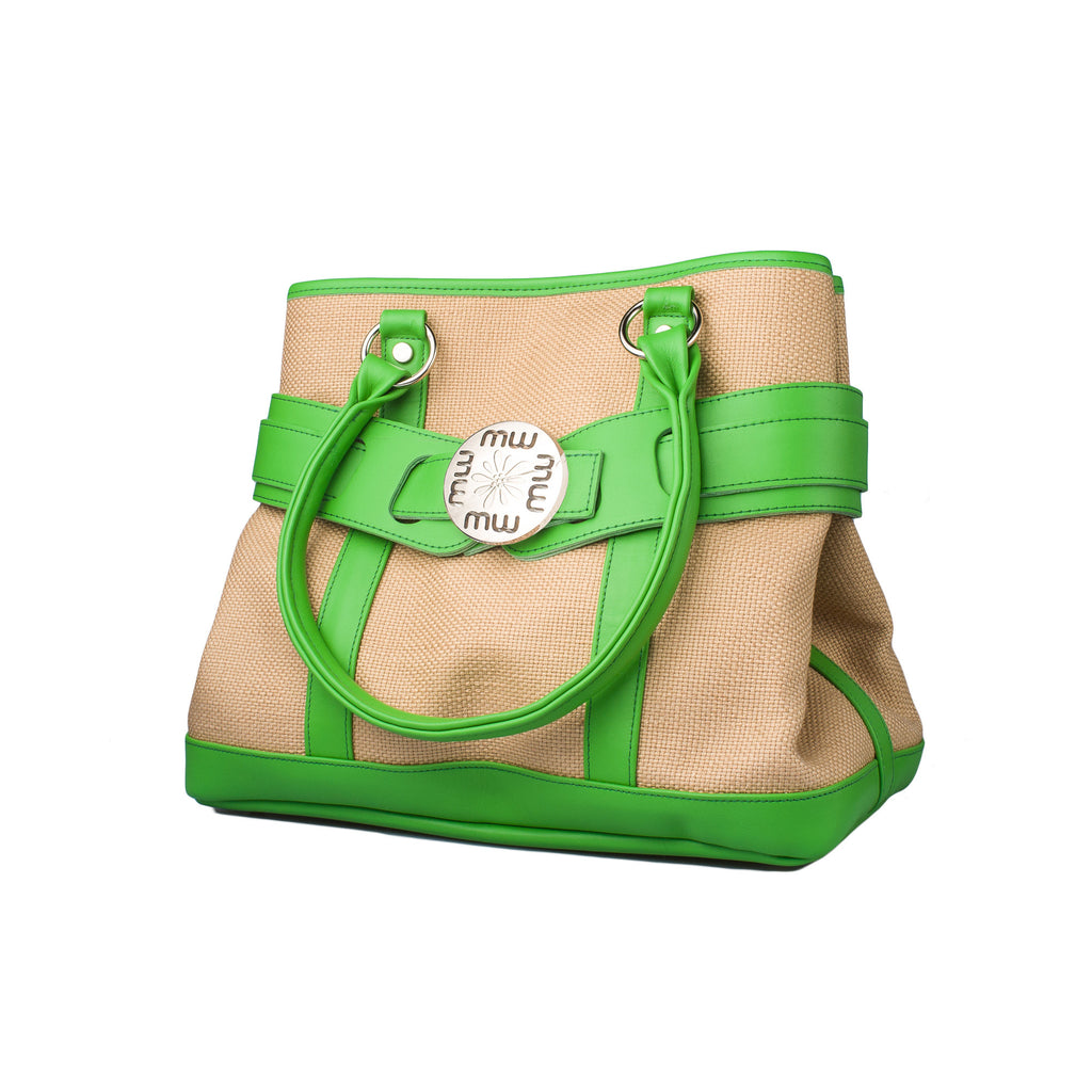 Large Burlap Handbag - Green