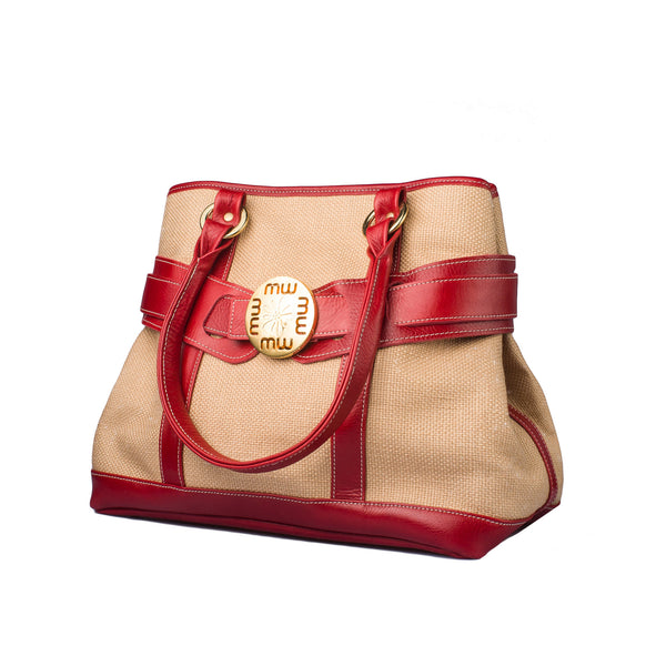 Large Burlap Handbag - Red