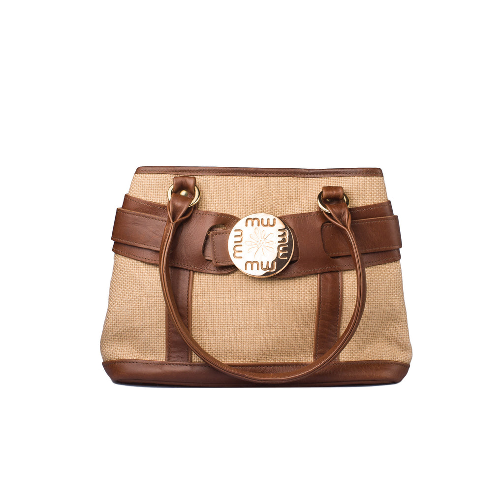 Small Burlap Handbag - Brown